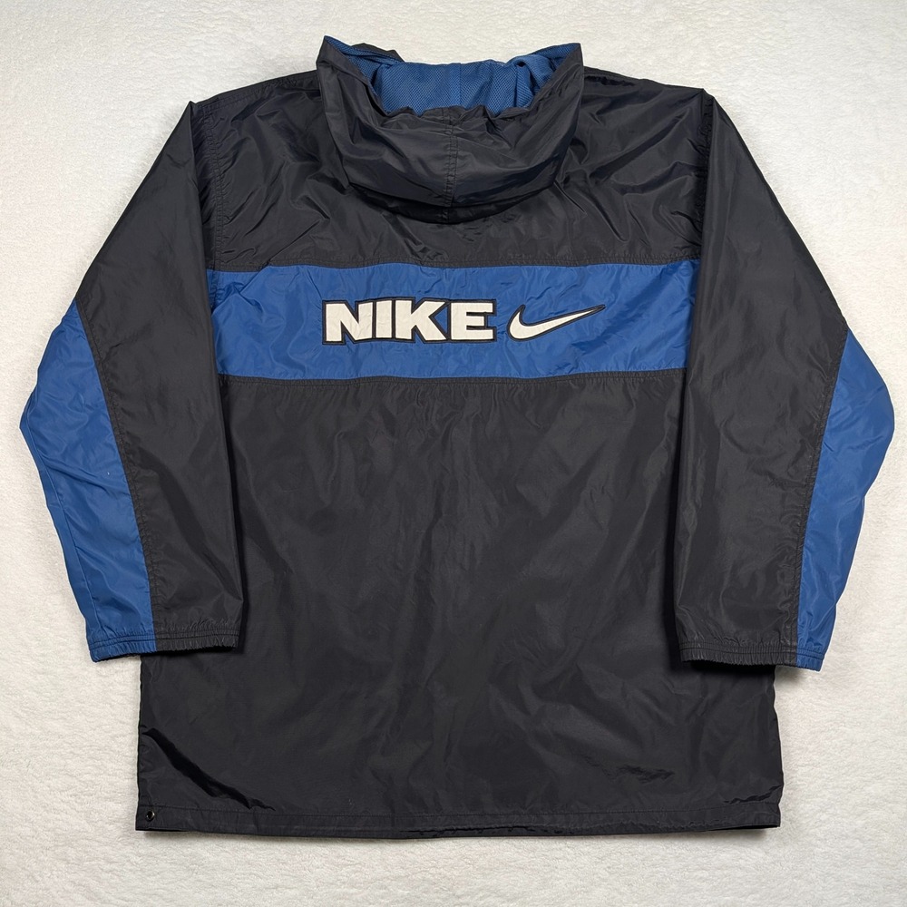 Nike Windbreaker Anorak Mens XL Black Blue Vintage 90s Half Zip Hooded Logo